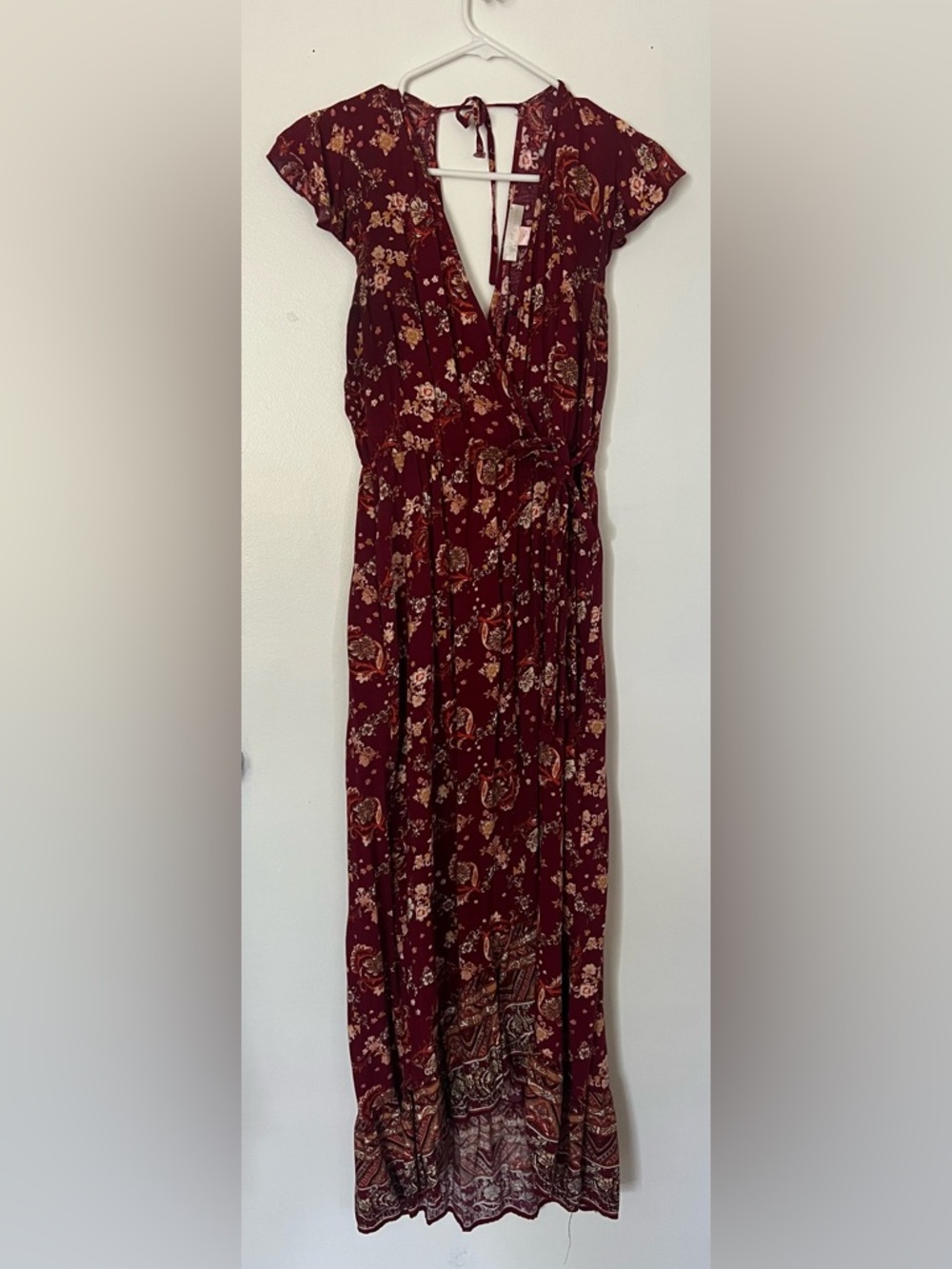 Band of Gypsies Burgundy Floral Wrap Maxi Dress